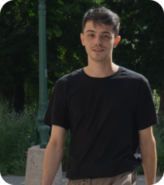 Black T-shirt standing dude below the white T-shirt sitting dude: The Chief Marketing Officer at Once Advertisements, Matyas Laneury at the ‘Museum Garden’ in Hungary.