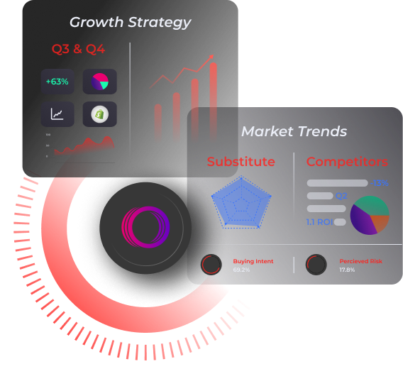 Two diagrams illustrating growth trends from July to December as well as general consumer and competition data in the market.